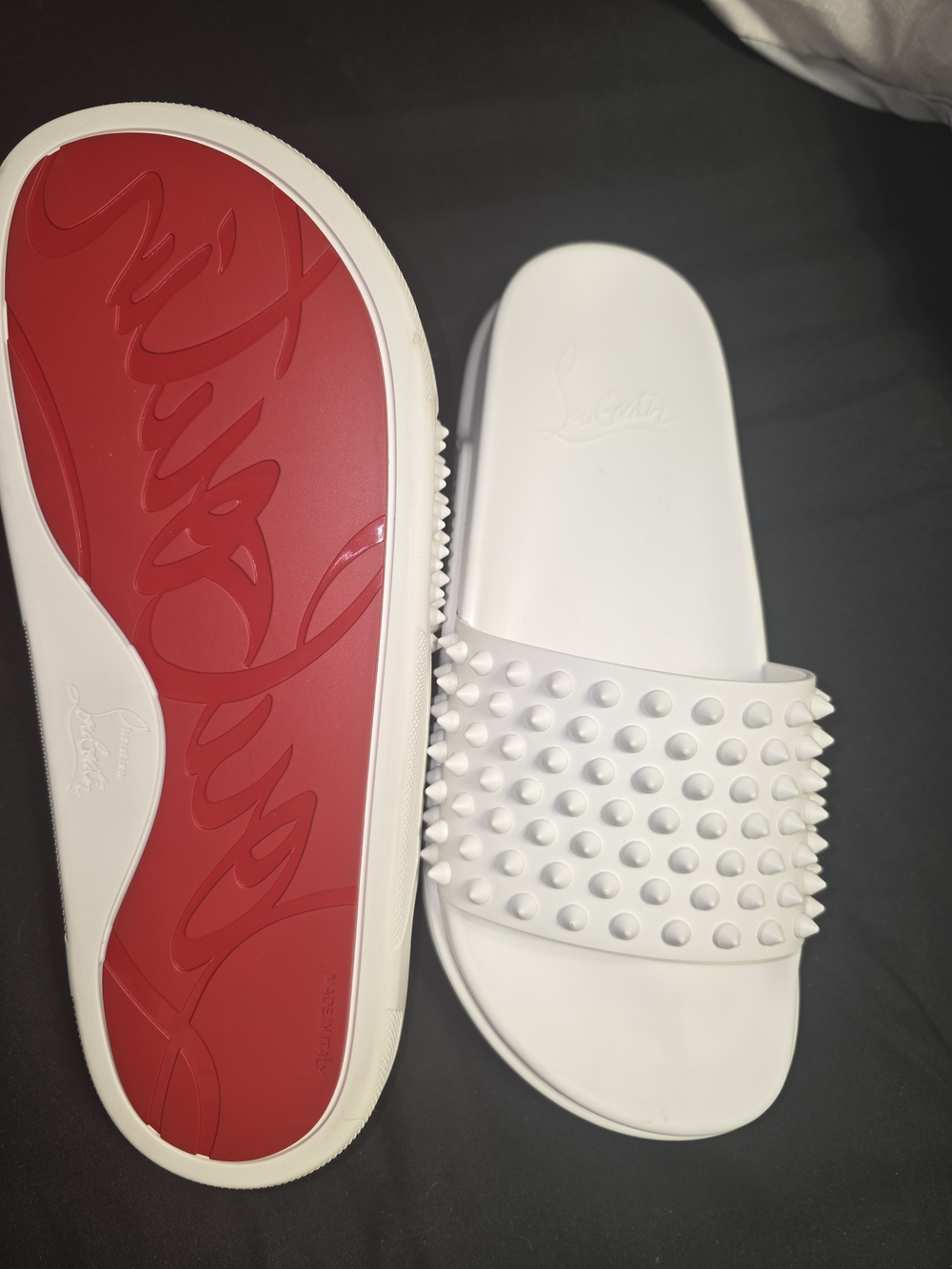 Christian Louboutin White Studded Slide Sandals - Picture 2 of 6